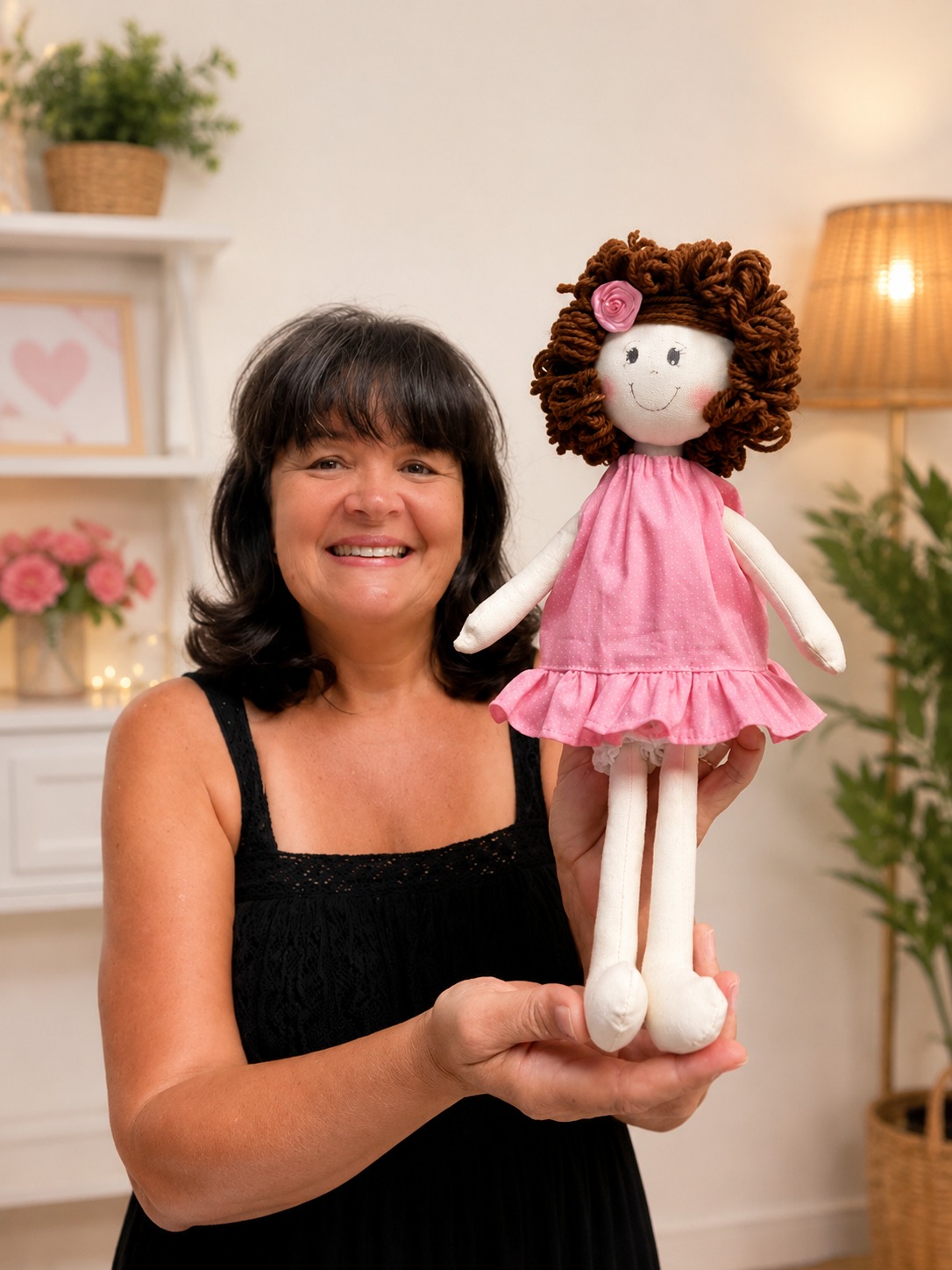 Djanilda Ferreira com boneca de pano